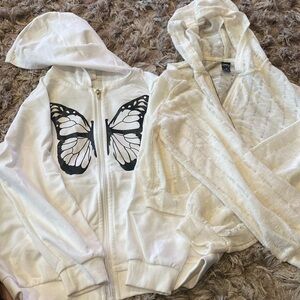 Lot of 2 White zipper down sweatshirts / sweater Size 10/12
